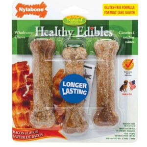 Nylabone Healthy Edibles AllNatural Long Lasting Bacon Flavor Chew Treats 3 Count, Bacon, 1ea/SMall/Regular