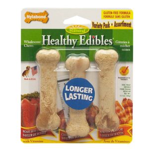 Nylabone Healthy Edibles AllNatural Long Lasting Chew Treats Variety Pack 3 count, 1ea/Petite  Up To 15 lb