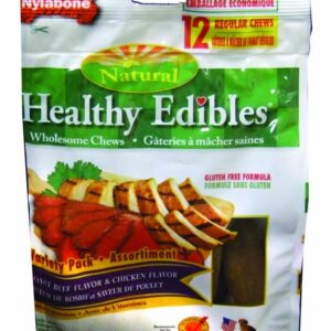 Nylabone Healthy Edibles AllNatural Long Lasting Roast Beef and Chicken Flavor Chew Treats 12 Count, Variety Pack, 1ea/SMall/Regular