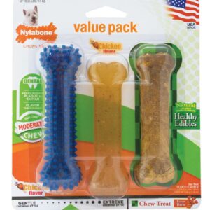Nylabone Healthy Edibles and Flexi Chew Value Pack Flexi  Edibles, Variety, 1ea/SMall/Regular 3 ct