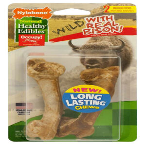 Nylabone Healthy Edibles WILD Natural Long Lasting Bison Flavor Dog Chew Treats Wild Bone, 1ea/Medium/Wolf 2 ct