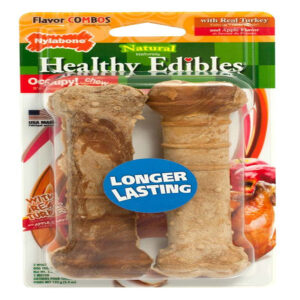 Nylabone Healthy Edibles All-Natural Long Lasting Turkey and Apple Dog Chew Treats 2 Count Wolf - Up To 35 Lb