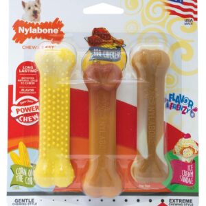 Nylabone Flavor Frenzy Power Chew Triple Pack Chicken, Corn  Ice Cream Sundae, 1ea/SMall/Regular 3 ct