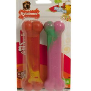 Nylabone Power Chew Flavor Frenzy Durable Dog Chew Toys Twin Pack Salami, Cheese and Watermelon Flavor Medium/Wolf - Up To 35 Lb