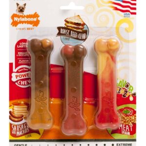 Nylabone Flavor Frenzy Power Chew Triple Pack Pancakes  Sausage, Roast Beef Club,  Lasagna, 1ea/XS/Petite 1 ct