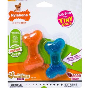 Nylabone Moderate Chew FlexiChew Bone Bones, Peanut Butter  Bacon, 1ea/XXS/Tiny 2 ct