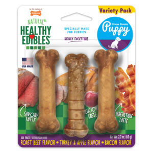 Nylabone Healthy Edibles Puppy Natural Long Lasting Dog Chew Treats Roast Beef, Turkey  Apple,  Bacon, 1ea/XS/Petite 3 ct