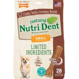 Nylabone Nutri Dent Filet Mignon Flavored Dog Dental Chews 1ea/SMall 28 ct