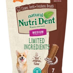 Nylabone Nutri Dent Filet Mignon Flavored Dog Dental Chews 1ea/Medium/Wolf 7 ct