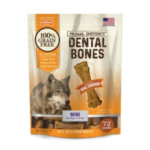 Nylabone Primal Instinct Chicken Dog Dental Chews 72 Count Mini - Up To 10 Lb
