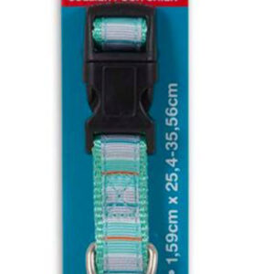 Aspen Ribbon Overlay Adjustable Dog Collar Teal 5/8 in x 10-14 in Small