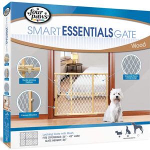 Four Paws Locking Wood Gate with Mesh 26-42" W x 24" H