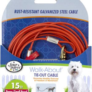 Four Paws Medium Weight Dog Tie Out Cable Red 15 Feet