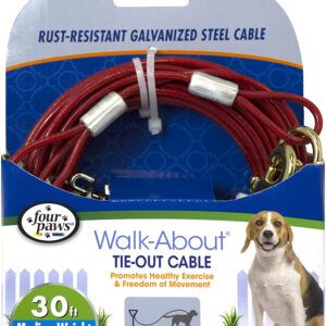 Four Paws Medium Weight Dog Tie Out Cable Red 30 Feet