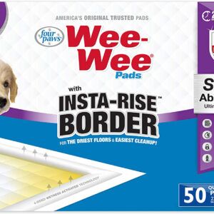 Four Paws Wee-Wee Pads with Insta-Rise? Border - Dog Pee Pads 50 Count Standard 22" x 23"