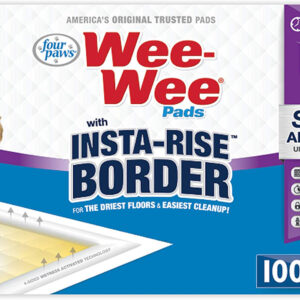 Four Paws Wee-Wee Pads with Insta-Rise? Border - Dog Pee Pads 100 Count Standard 22" x 23"