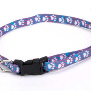 Coastal Lil Pals Adjustable Patterned Collar Light Blue Paw 5/16X6-8In