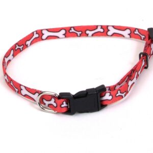 Coastal Lil Pals Adjustable Patterned Collar Red White Bone 5/16X6-8In