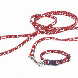 Coastal Lil Pals Patterned Leash With E-Z Snap Red White Bone 5/16X6Ft