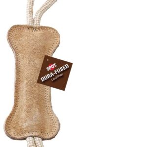 Dura-Fused Dog Toy Leather Bone Brown, White 18 in