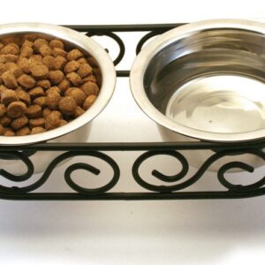 Spot Mediterranean Double Diner Dog Bowl Scroll Work Silver 1 Pint