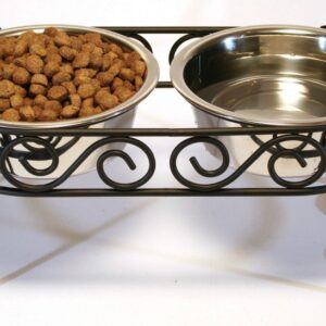 Spot Mediterranean Double Diner Dog Bowl Scroll Work Silver 1 Quart