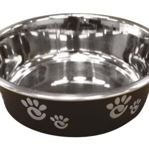 Spot Ethical Barcelona Stainless Steel Paw Print Bowl Licorice 8Oz