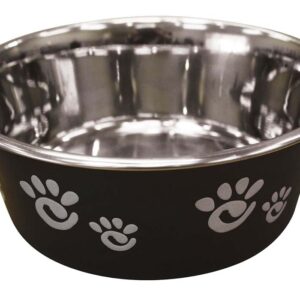 Spot Barcelona Stainless Steel Paw Print Dog Bowl Licorice 32 Ounces