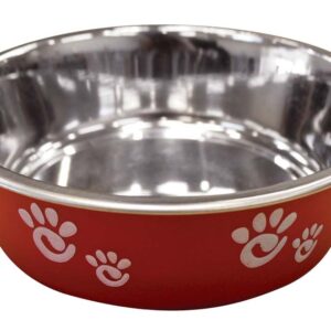 Spot Ethical Barcelona Stainless Steel Paw Print Bowl Raspberry 8Oz