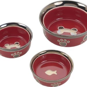 Spot Ritzy Copper Rim Dog Bowl Paw Print Red 5 in