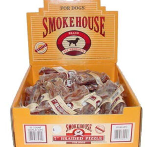 Smokehouse USA Made Braided Pizzle Dog Treats Shelf Display Box 7 in 32 Count