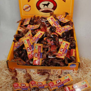 Smokehouse Porky USA Made Pizzle Twists Dog Chew Shelf Display Box 100 Count