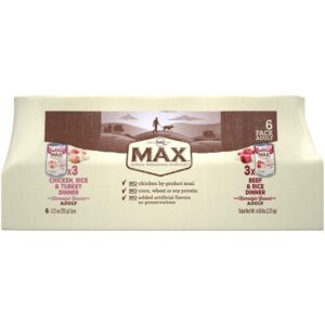 Nutro Max Adult Chicken, Rice and Turkey, Beef and Rice Canned Dog Food Variety Pack 12.5 Ounces (Pack Of 6)