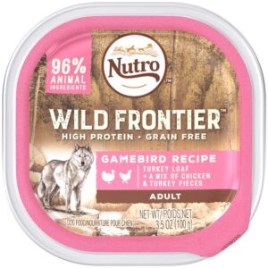 Nutro Wild Frontier Gamebird Recipe Turkey Loaf With A Mix Of Chicken and Turkey Pieces Dog Food Tray 3.5 Ounces (Case Of 24)