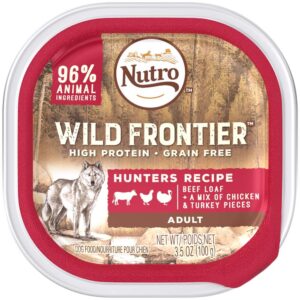 Nutro Wild Frontier Hunters Recipe Beef Loaf With A Mix Of Chicken and Turkey Pieces Dog Food Tray 3.5 Ounces (Case Of 24)