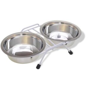 Van Ness Plastics Stainless Steel Double Bowl in Wire Rack Silver 16 oz