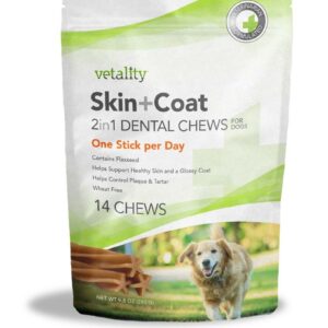 Vetality Skin and Coat 2In1 Dental Chews 14Ct/5In Chews