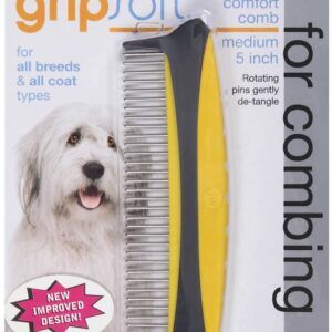 JW Pet Rotating Comfort Comb Grey, Yellow Medium 5 in