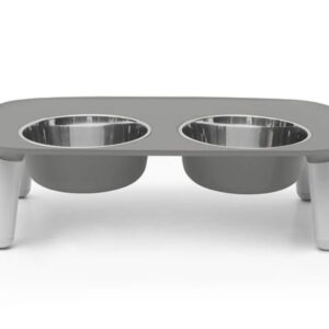 Messy Mutts Dog Double Feeder Elevated Grey