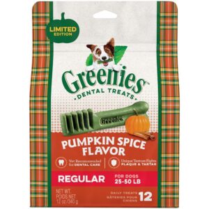 Greenies Pumpkin Spice Flavor Regular Size Dog Dental Chews 12 Ounces 12 Treats