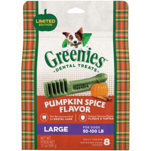Greenies Pumpkin Spice Flavor Large Dog Dental Chews 12 Ounces 8 Treats