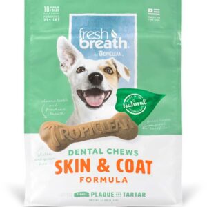 Tropiclean Fresh Breath Skin and Coat Dental Chews Dogs 11 Oz, 10 Ct, Regular