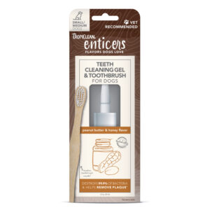 TropiClean Enticers Teeth Cleaning Gel  Toothbrush for Dogs Peanut Butter  Honey, 1ea/2 oz, SM/MD