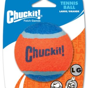Chuckit! Tennis Ball Dog Toy Shrink Sleeve Blue, Orange Large 1 Pack