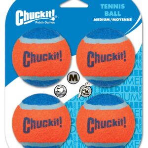 Chuckit! Tennis Ball Dog Toy Shrink Sleeve Blue, Orange Medium 4 Pack