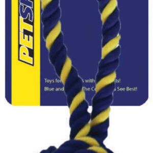 Petsport USA Twisted Chew Monkey Fist Dog Toy Monkey Fist with Handle Blue, Yellow 7 in Mini