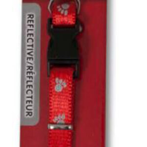 Aspen Reflective Paw Adjustable Dog Collar Red 3/8 in x 8-14 in Small