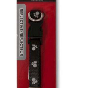 Aspen Reflective Paw Adjustable Dog Collar Black 3/8 in x 8-14 in Small