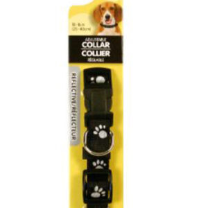 Aspen Reflective Paw Adjustable Dog Collar Black 5/8 in x 10-16 in Medium