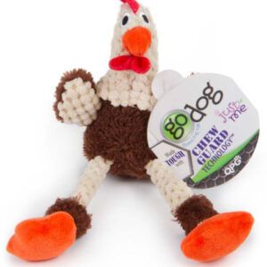 goDog Just For Me Skinny Rooster with Chew Guard Technology Tough Plush Dog Toy Brown